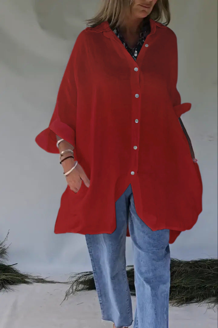 Damen Übergröße Bluse mit lässigem Schnitt und Druckknopfverschluss Amawinc