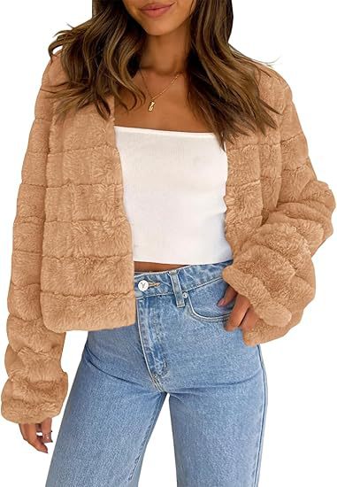 Damen Flauschige Kurzjacke im modernen Design Amawinc