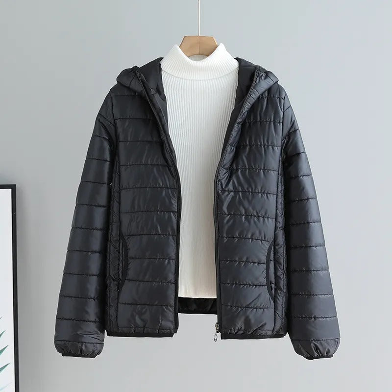 Damen gesteppte Übergangsjacke mit praktischen Taschen und Kapuze Amawinc