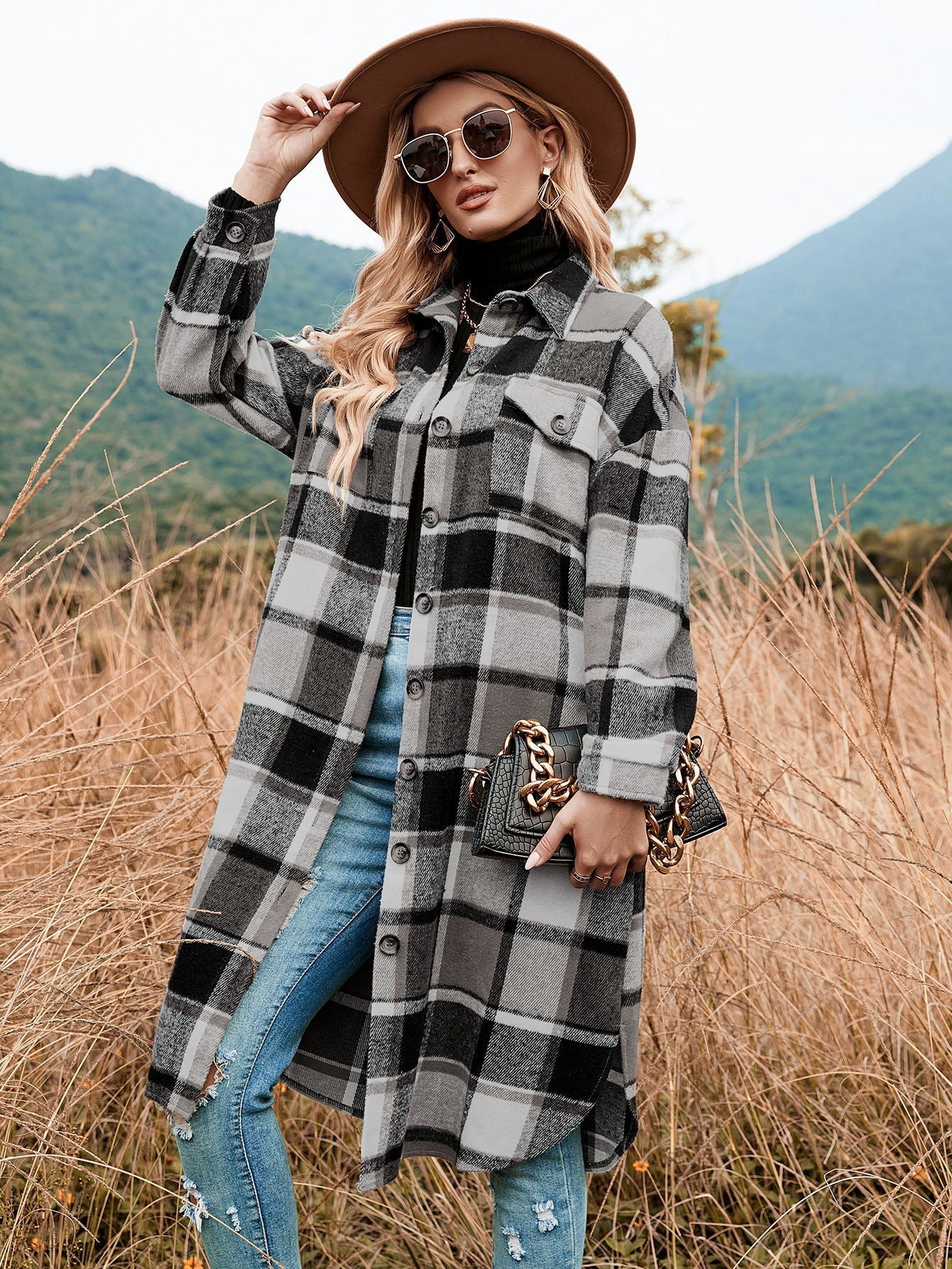 Damen Flanellhemd-Kleid mit Karomuster Amawinc