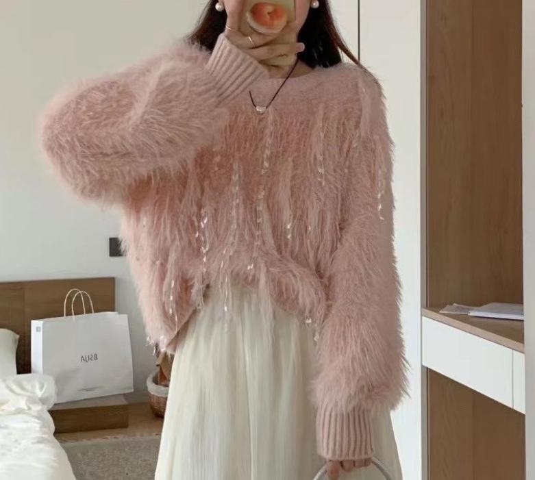 Damen Flauschiger Strickpullover mit einzigartigen Details Amawinc