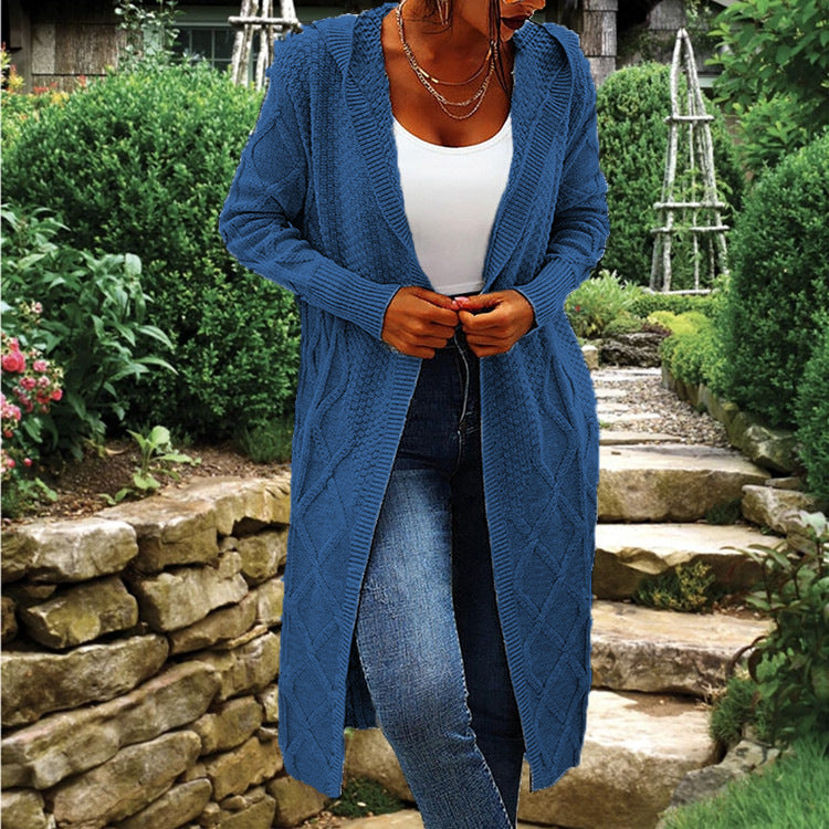 Damen Strick-Cardigan mit Kapuze und luxuriösem Zopfmuster Amawinc