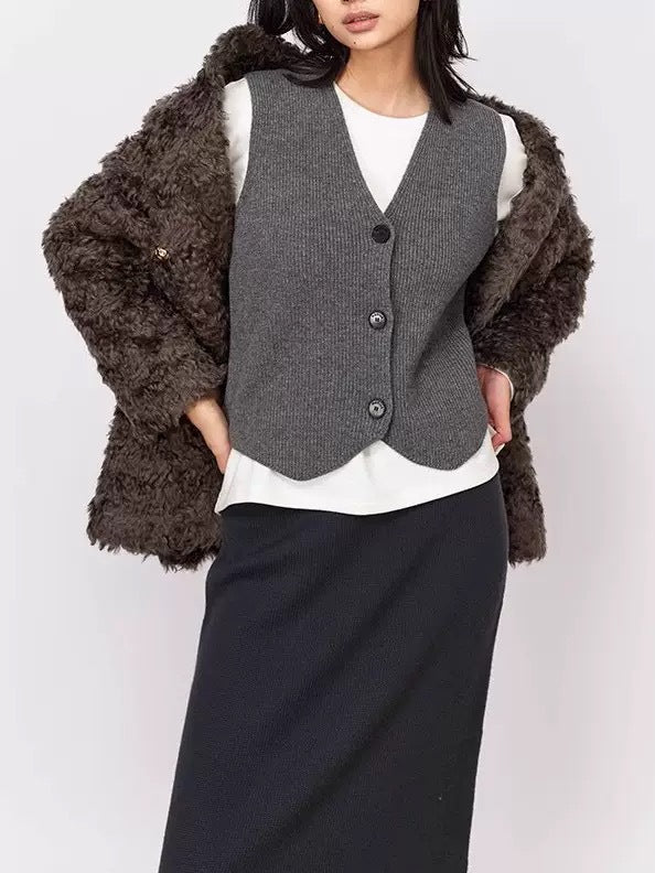 Damen Strickweste mit feiner Rippenstruktur und nachhaltiger Baumwolle Amawinc