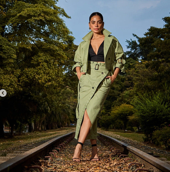 Damen modische Jacke und Rock Set Amawinc