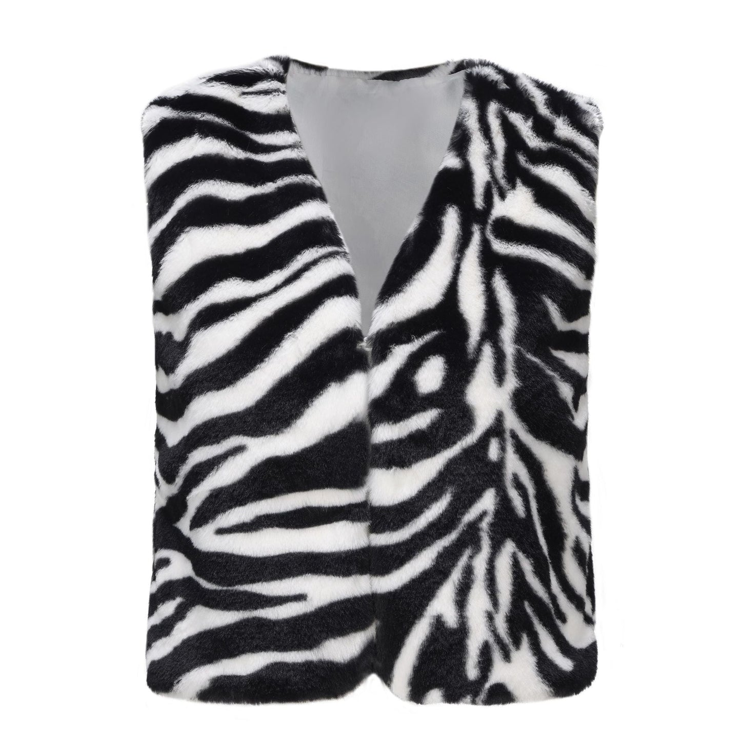 Damen Stilvolle Kunstfell-Weste mit modernen Zebrastreifen Amawinc