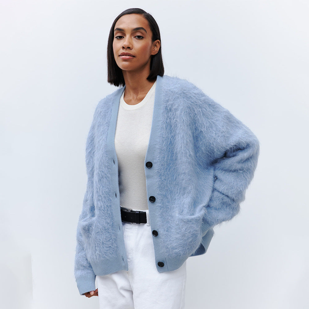 Damen Weicher Cardigan aus Mohair mit Knöpfen Amawinc