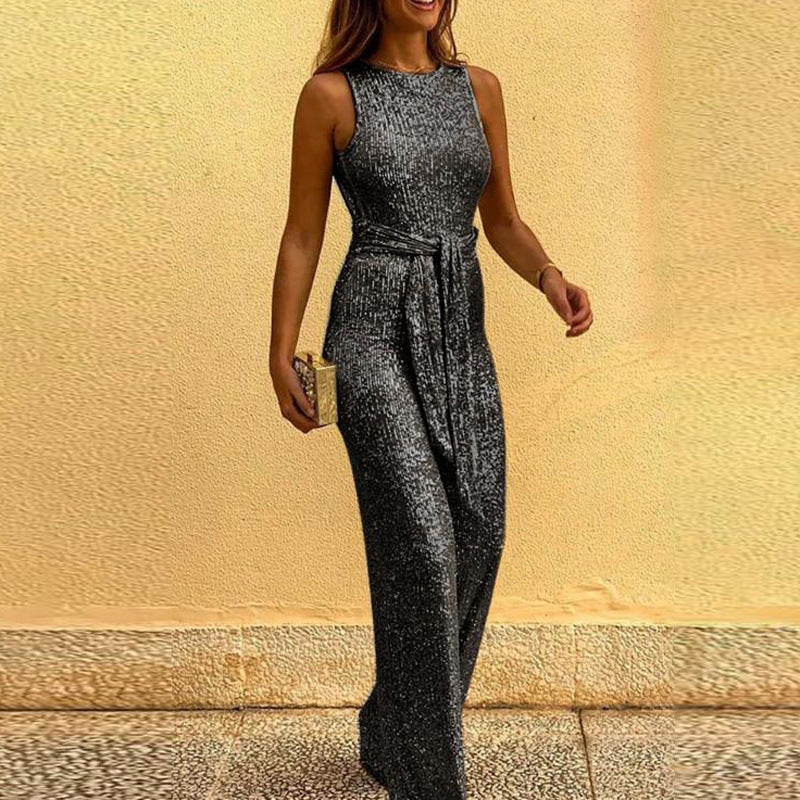 Damen Glitzerndes Abendkleid mit elegantem Taillengürtel Amawinc