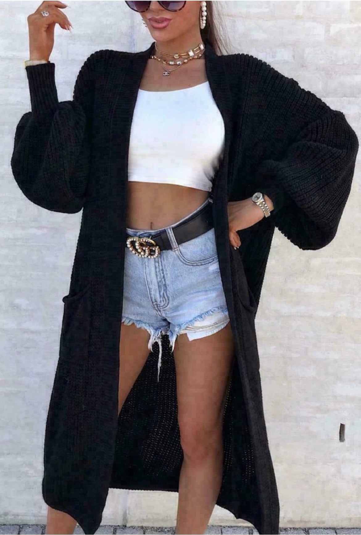 Damen Strickmantel mit weitem Schnitt und tiefen Taschen Amawinc