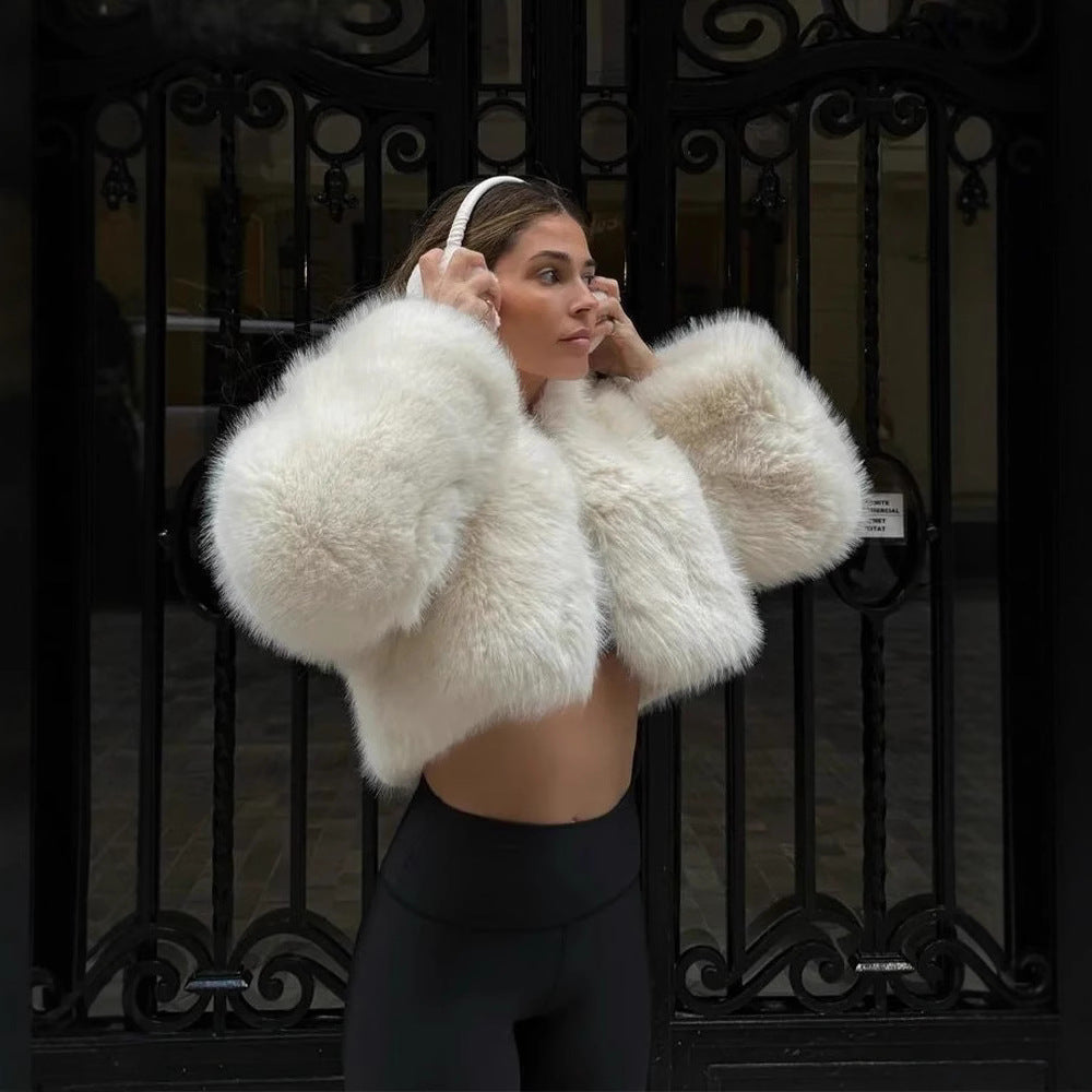 Damen Flauschige Kurzjacke mit voluminösen Ärmeln Amawinc