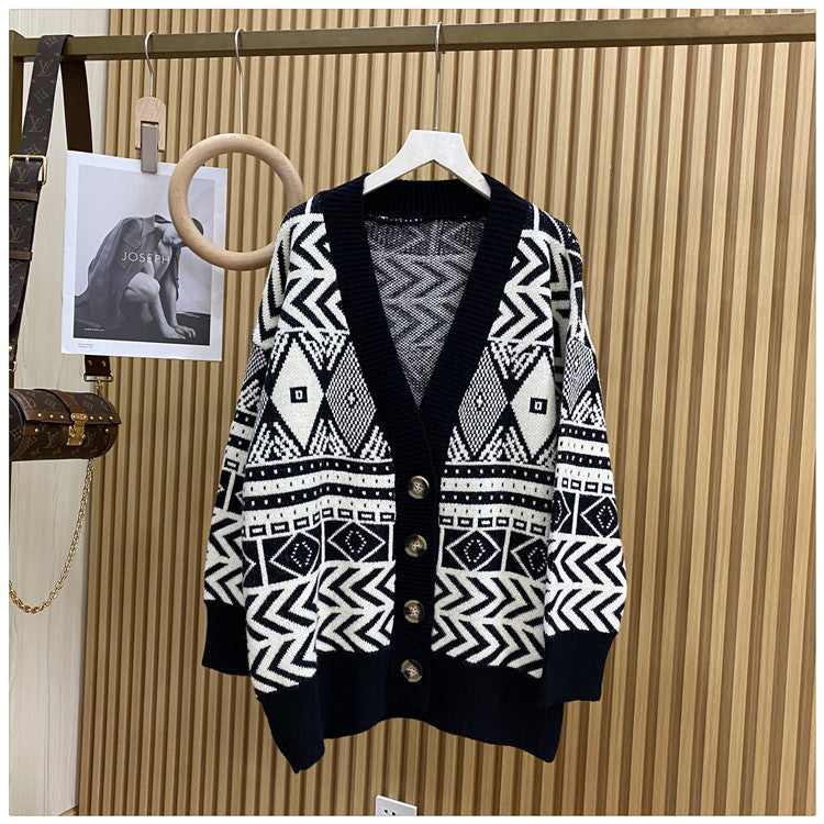 Damen Übergroße Strickjacke mit geometrischem Muster Amawinc