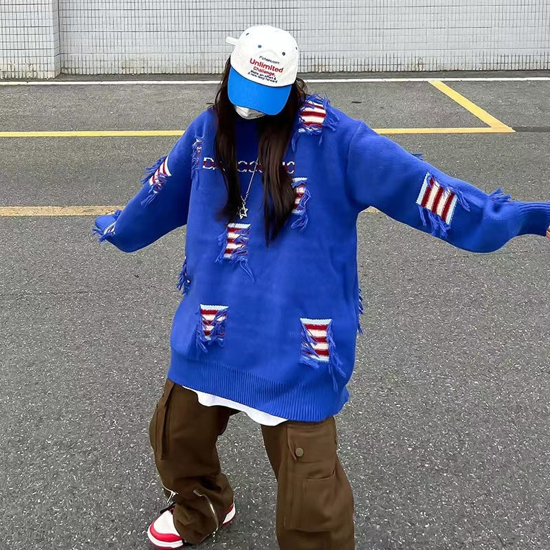 Damen Urbaner Strickpullover mit einzigartigen Rippdetails und Distressed-Design Amawinc