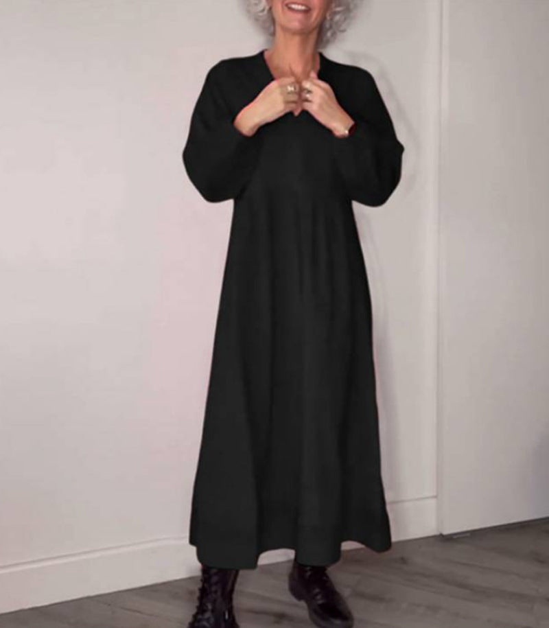 Damen Maxikleid mit elegantem V-Ausschnitt und bequemen langen Ärmeln Amawinc