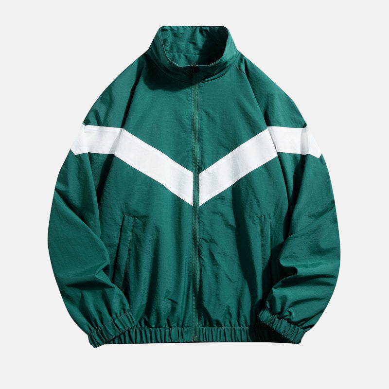 Veste De Sport Légère Avec Rayure En V Bloc De Couleurs Coupe Vent Et Poignets Élastiques