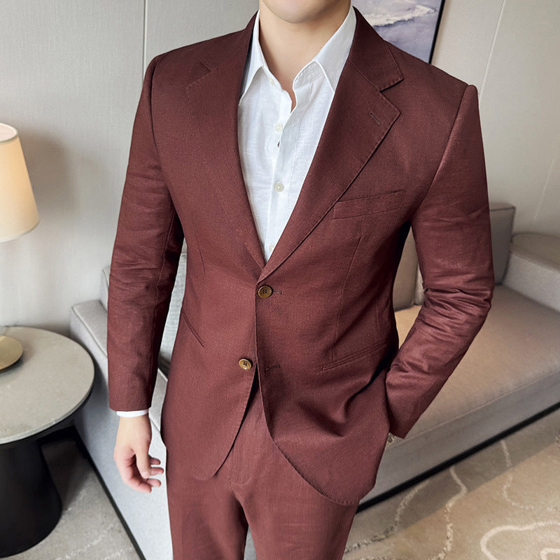 Veste Homme Slim Fit En Mélange Coton Lin À Simple Boutonnage Et Revers Cranté Pour Décontracté Ou Formelle