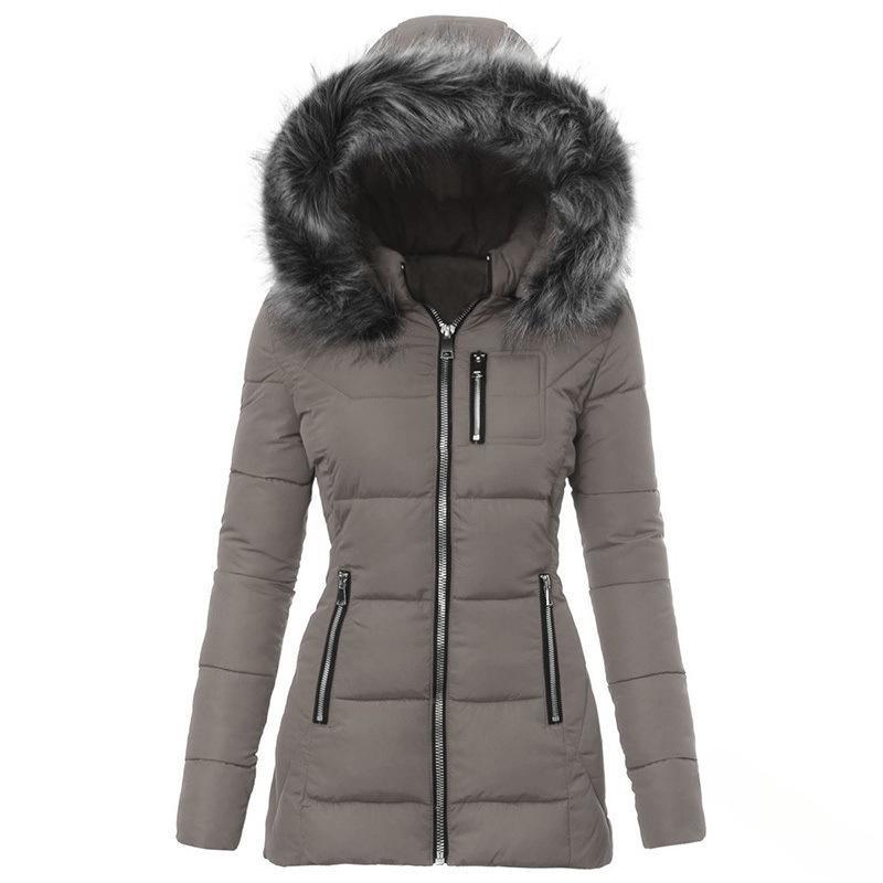 Damen Winterjacke mit abnehmbarem Kunstpelzkragen Amawinc