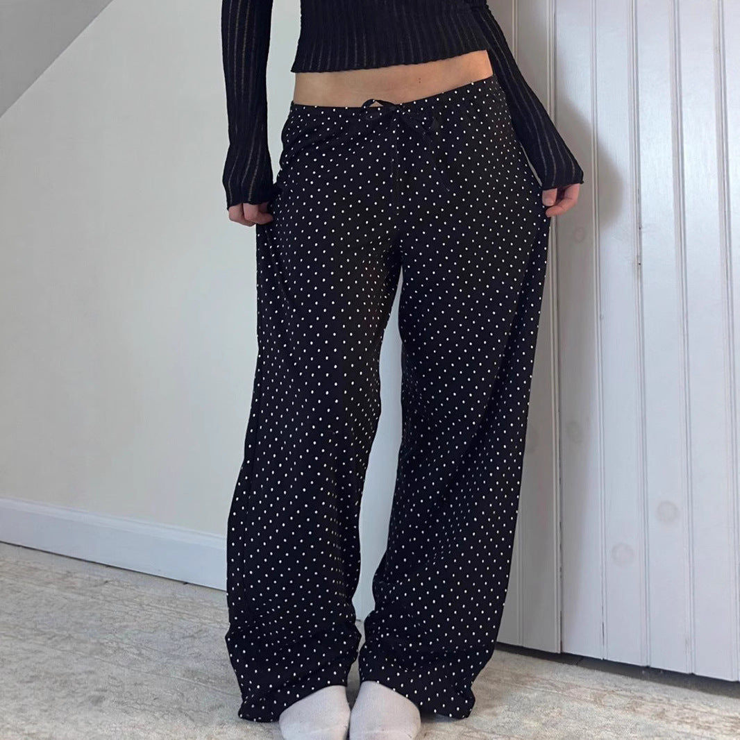 Damen Weite Hosen mit elastischem Bund und stilvollem Punktmuster Amawinc