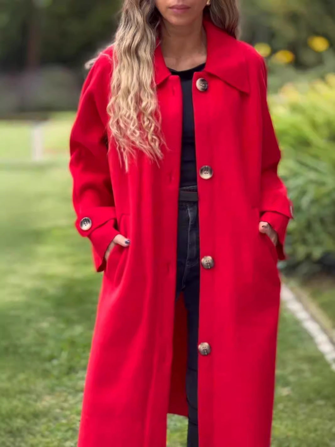 Manteau Long Pour Femme En Mélange De Laine Coupe Décontractée Boutonné Devant Col Classique Longueur Pleine Amawinc