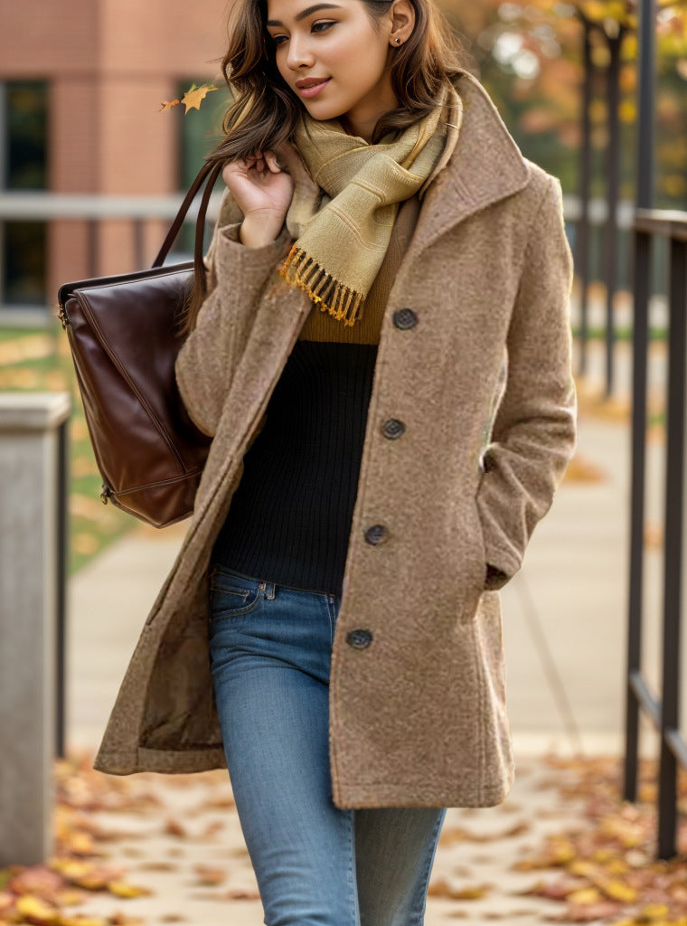 Damen Elegante Wollmantel mit modernen Knopfdetails Amawinc