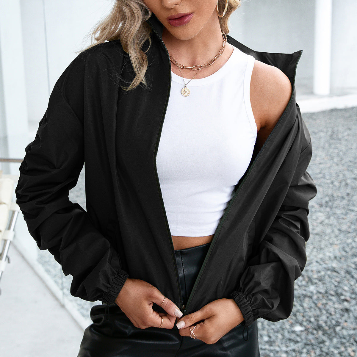 Veste Extérieure Femme Imperméable Décontractée Zip Frontal Poignets Élastiques Léger Pour Randonnée