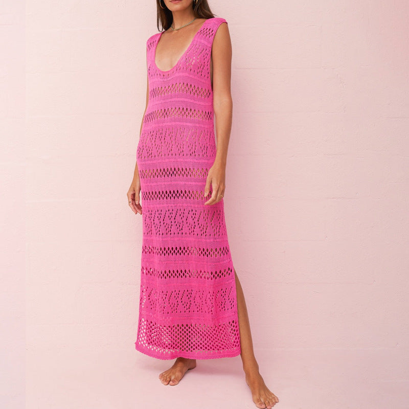 Robe Tricot Pour Femme Coupe Slim Sans Manches Maille Ouverte Avec Fente Latérale Nordic Flair Amawinc