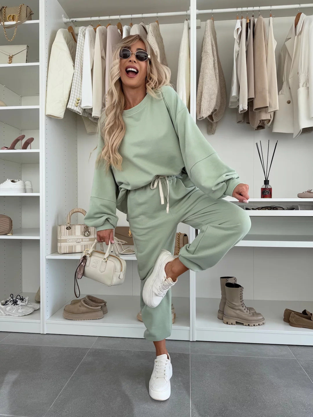 Damen Sportlicher Loungewear-Anzug mit elastischen Bündchen und weitem Schnitt Amawinc