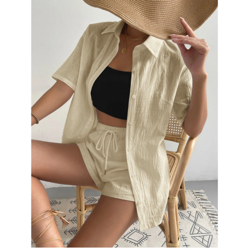 Damen Chice Loungewear-Kombination bestehend aus leichtem, atmungsaktivem Hemd und Shorts Amawinc