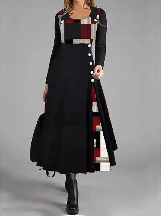 Fudus | Modernes, beliebtes, farbiges Langarm-Knopfkleid