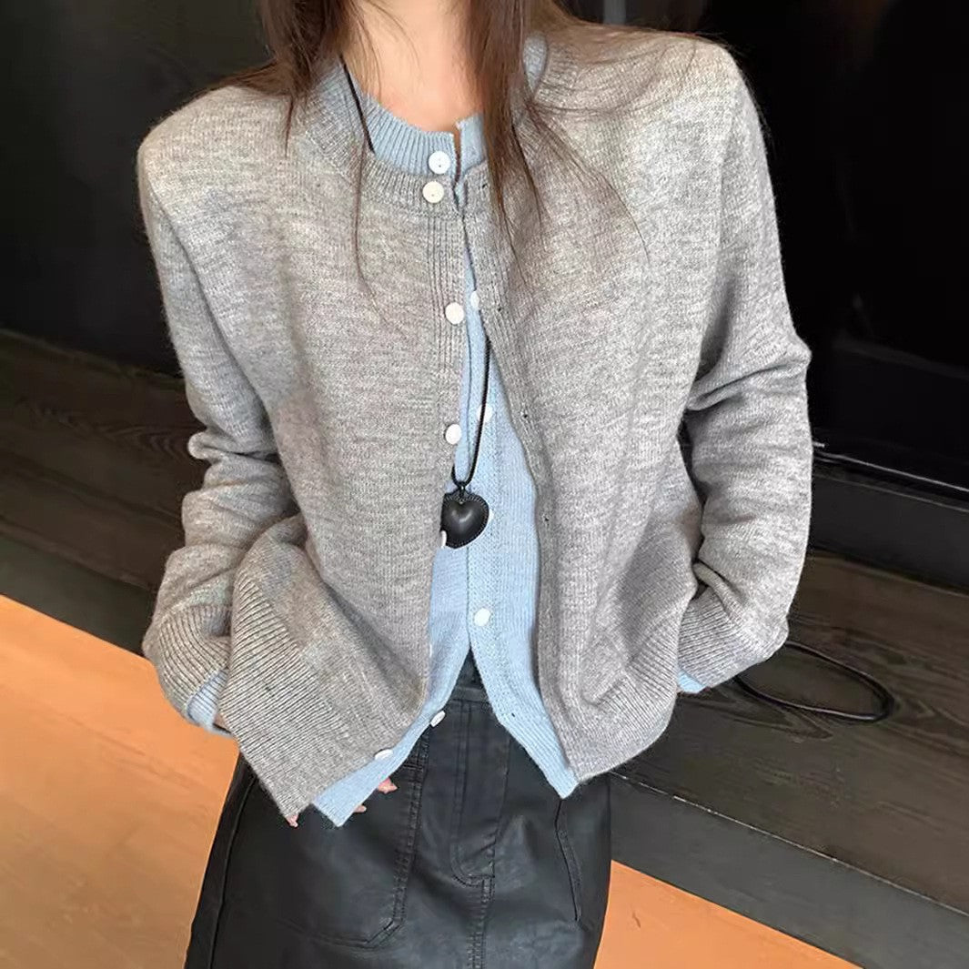 Damen Strickcardigan mit Rundhalsausschnitt und Knopfdetail Amawinc