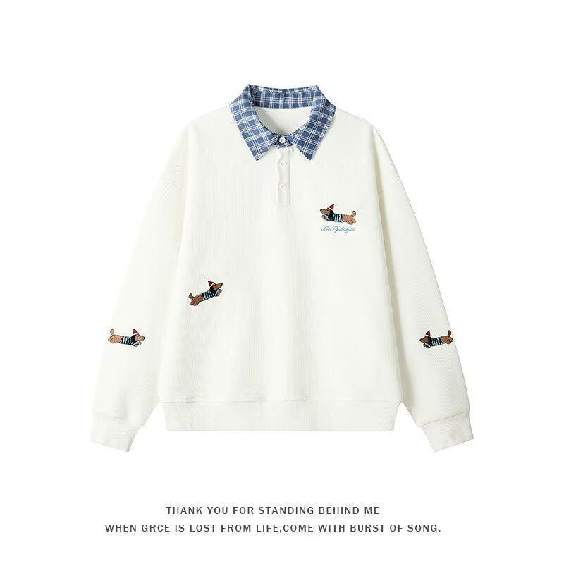 Damen Pullover mit stilvollem Karomuster und tierischem Motiv Amawinc