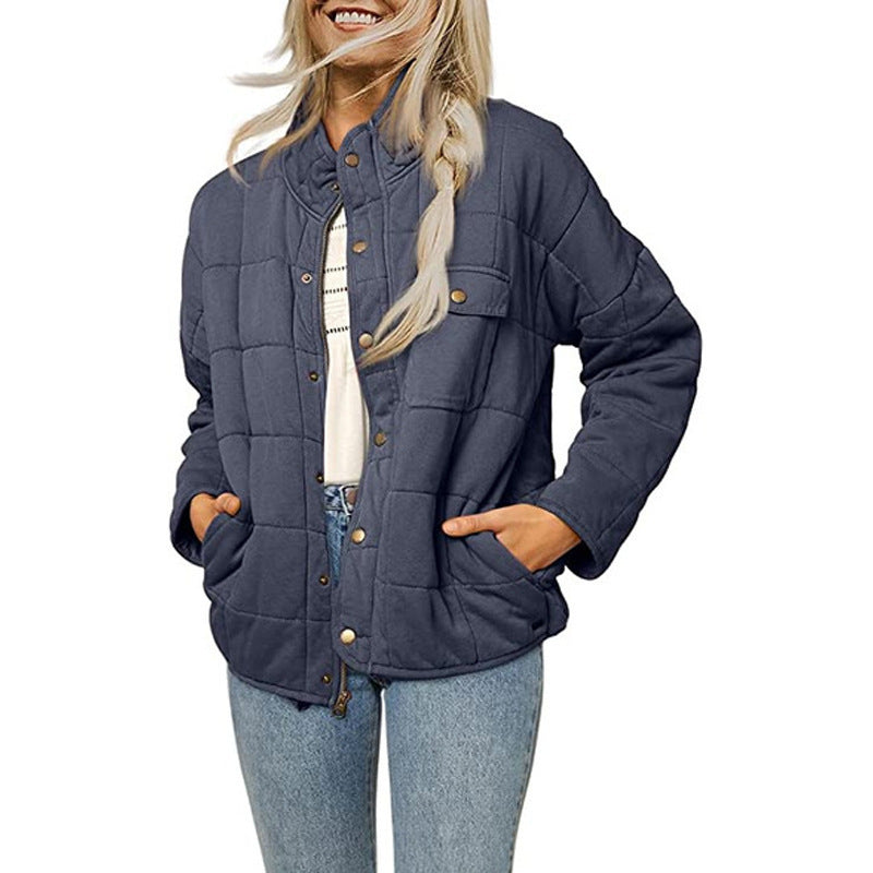 Damen Steppjacke mit dekorativem Knopf Amawinc