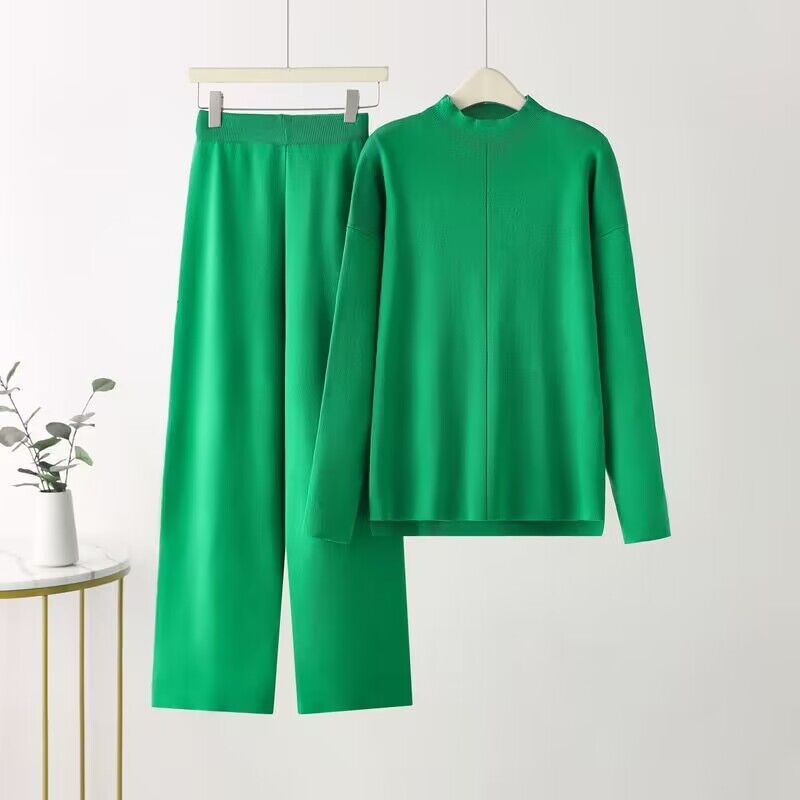 Damen elegantes Set aus langärmligem Oberteil und Palazzo-Hosen Amawinc