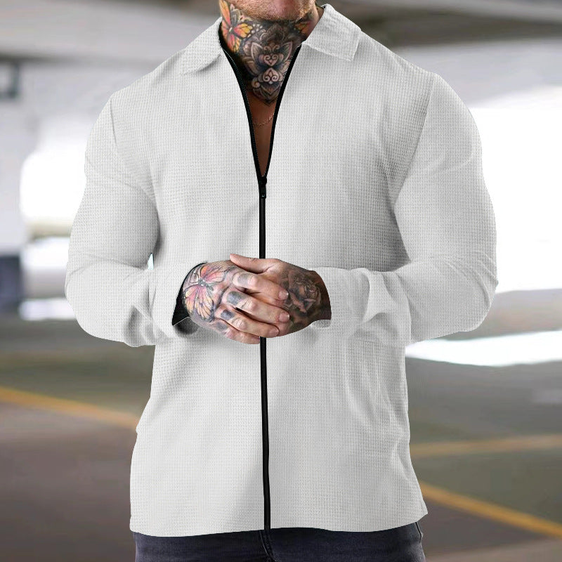 Chemise Homme Manches Longues En Tissu Tissé Texturée Coupe Regular Zip Devant Nordisk Flair