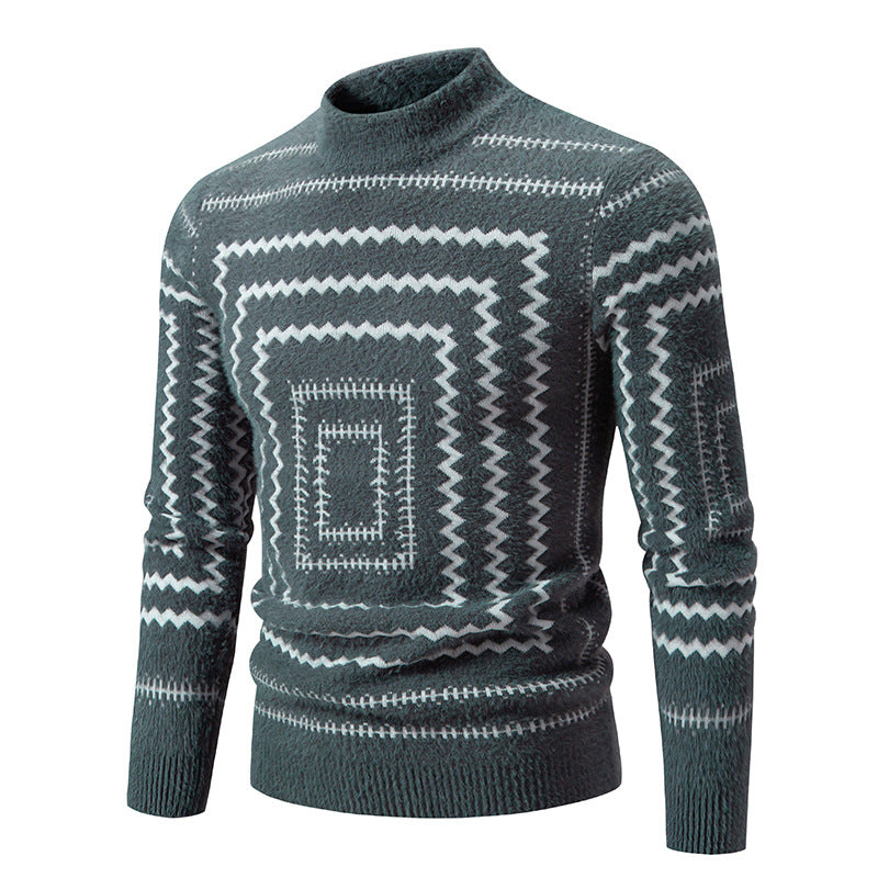 Damen Strickpullover mit geometrischem Muster und hohem Kragen Amawinc