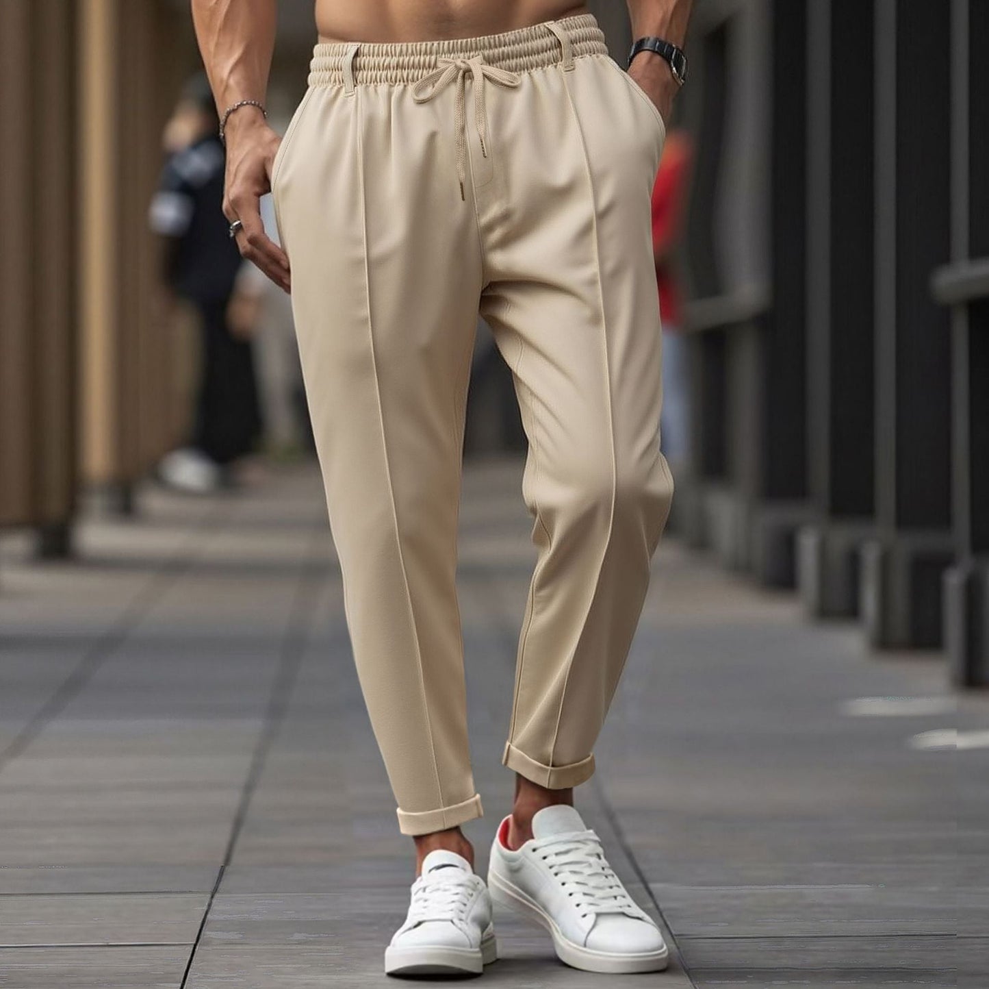 Pantalon Jogging Homme En Mélange Coton Confort Jambe Droite Taille Élastique Longueur Pour Entraînement Et Détente