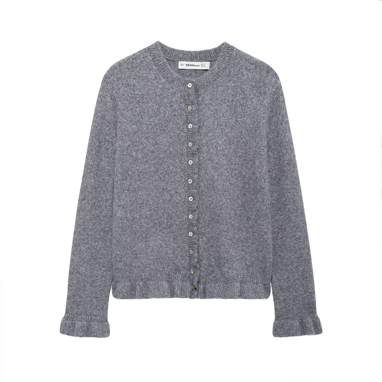 Damen elegante Strickjacke mit dekorativen Knöpfen Amawinc