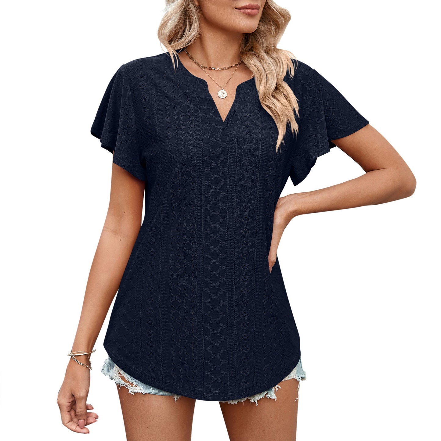 Damen Luftiges Blusenshirt mit effektvollem Lochmuster Amawinc