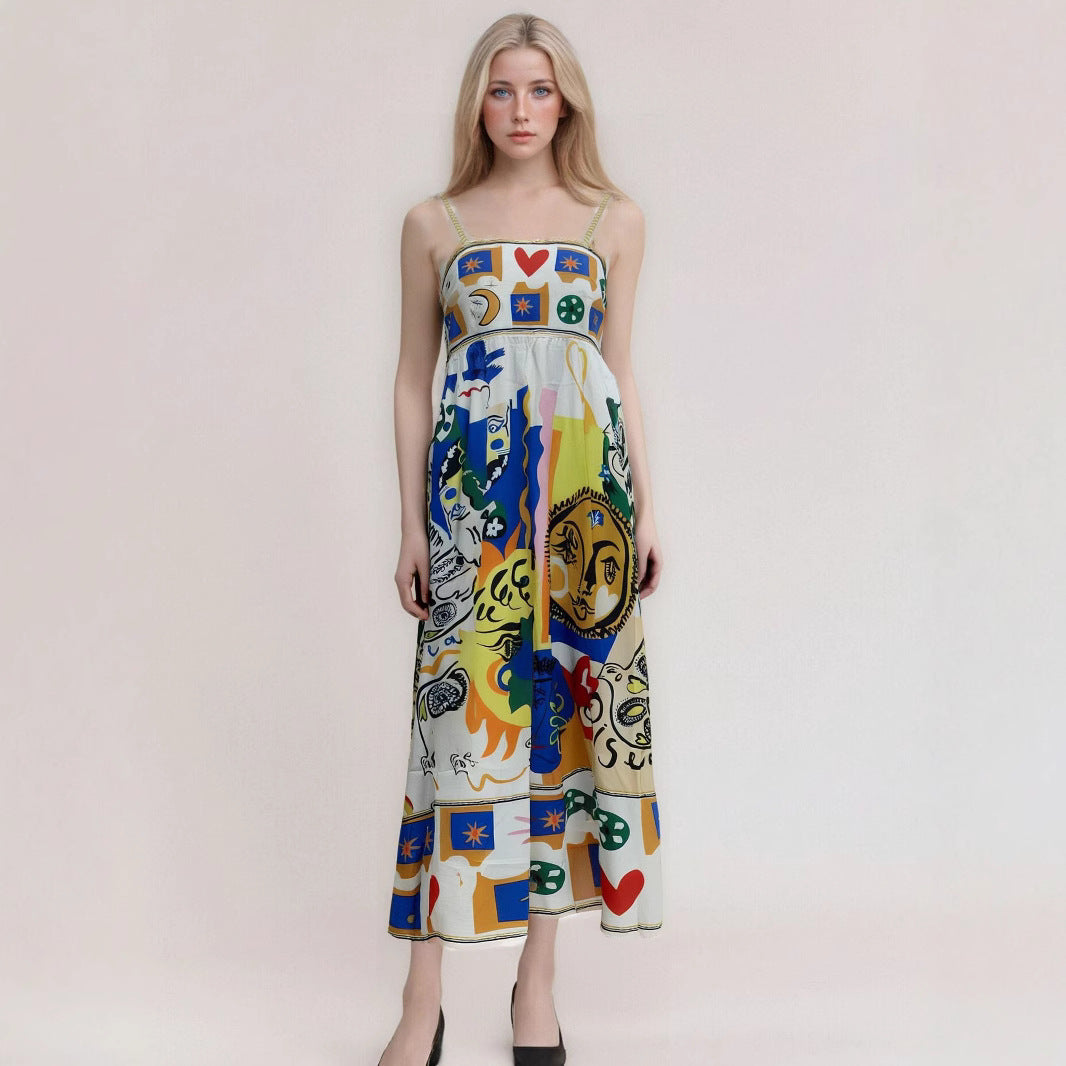 Robe Maxi Sans Bretelles Pour Femme À Taille Haute Fluide Imprimé Abstrait Vacances