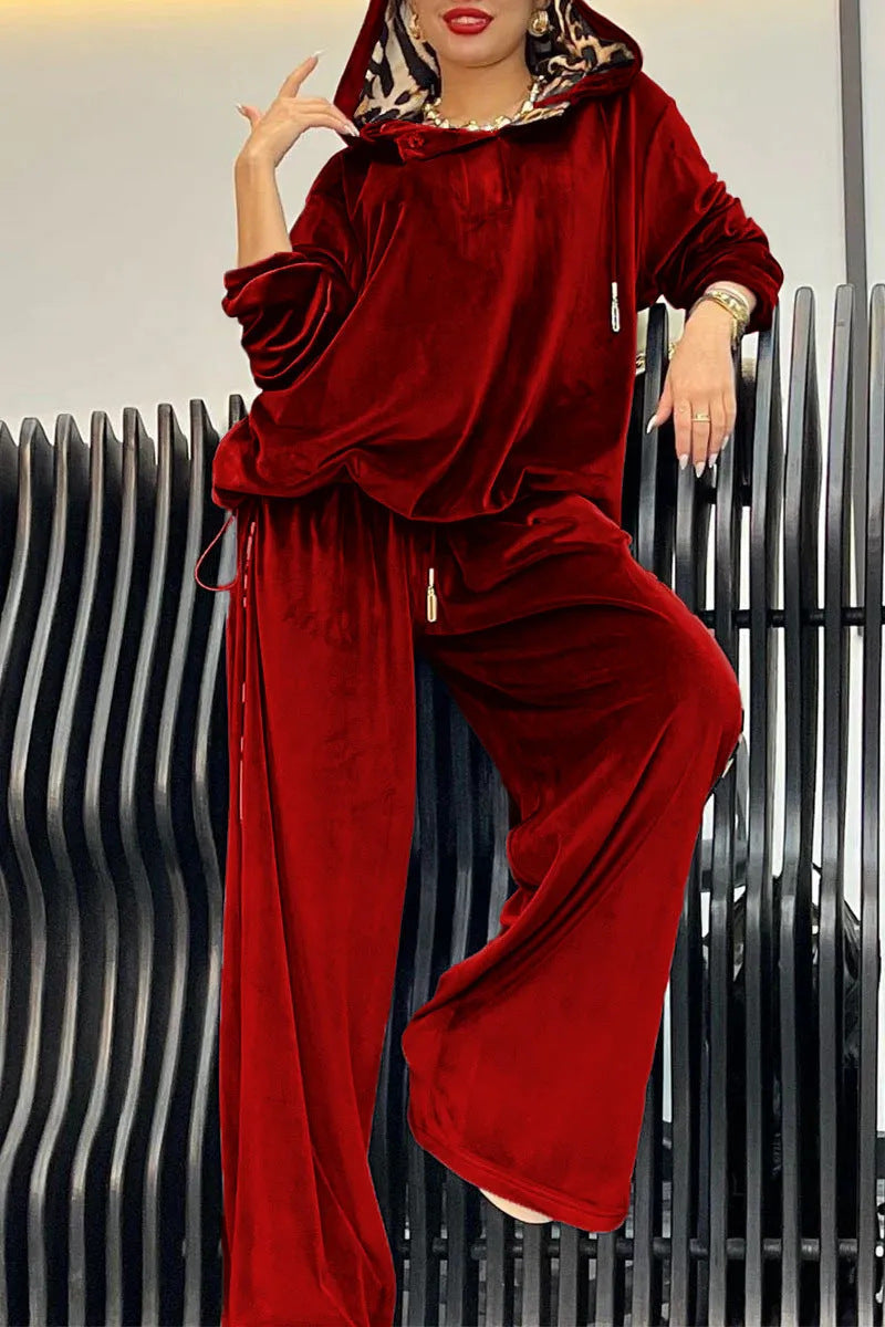 Damen Sportliches Loungewear-Set aus weichem Velours mit Kapuze Amawinc
