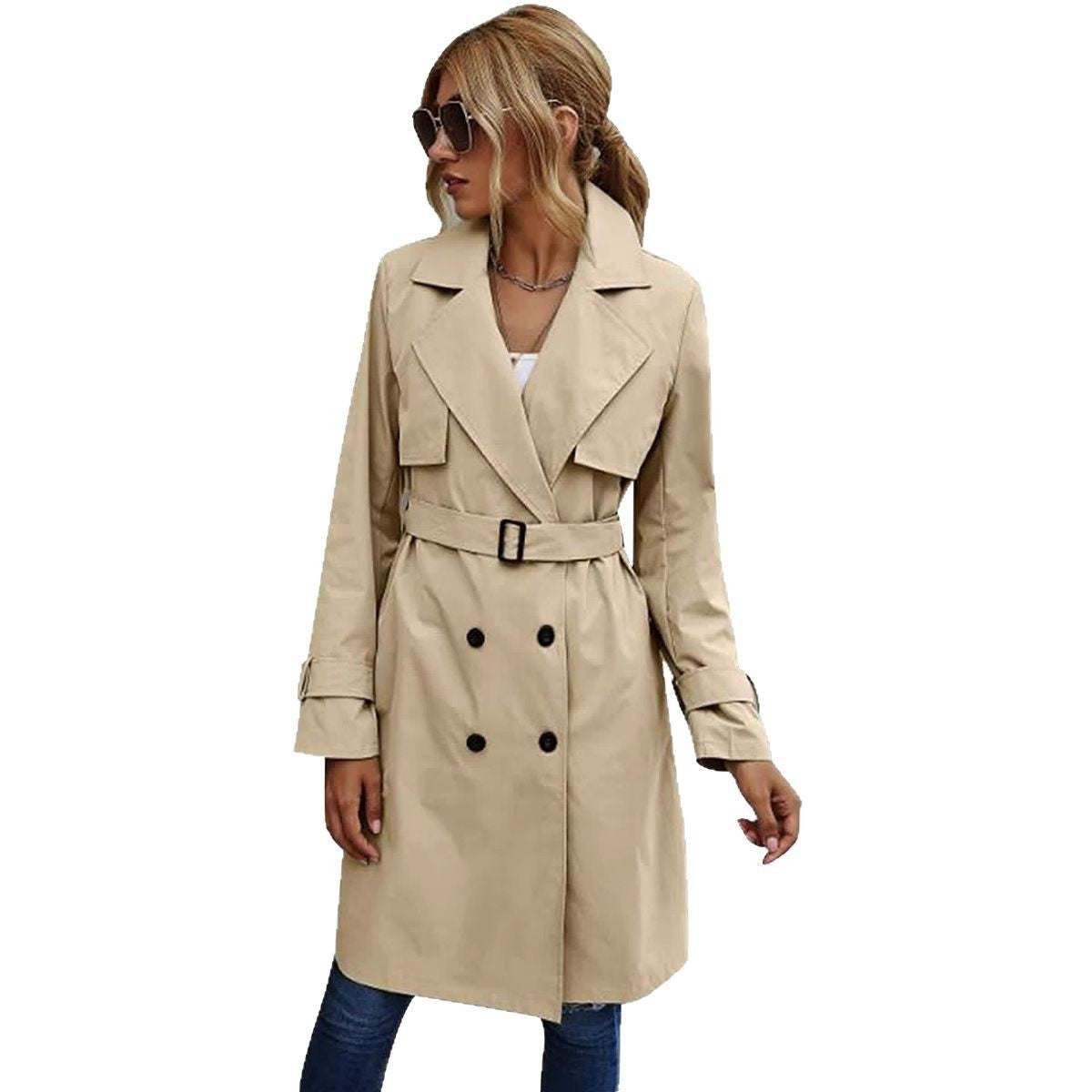 Damen Eleganter Trenchcoat mit doppelter Knopfleiste und schickem Kragen Amawinc