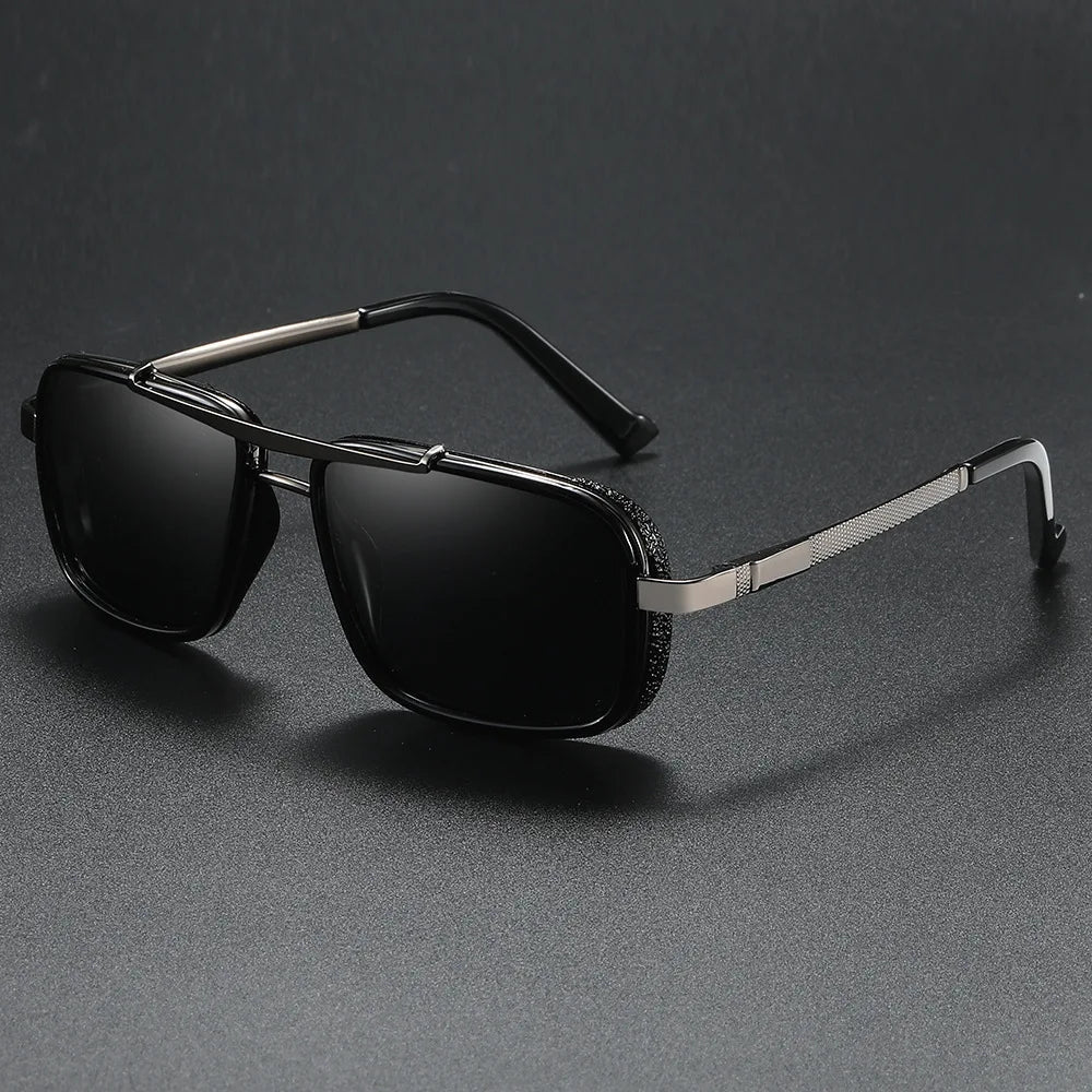 Lunettes De Soleil Obsidian Horizon Aviateur Avec Boucliers Latéraux Texturés Et Temples Métal Poli Protection UV