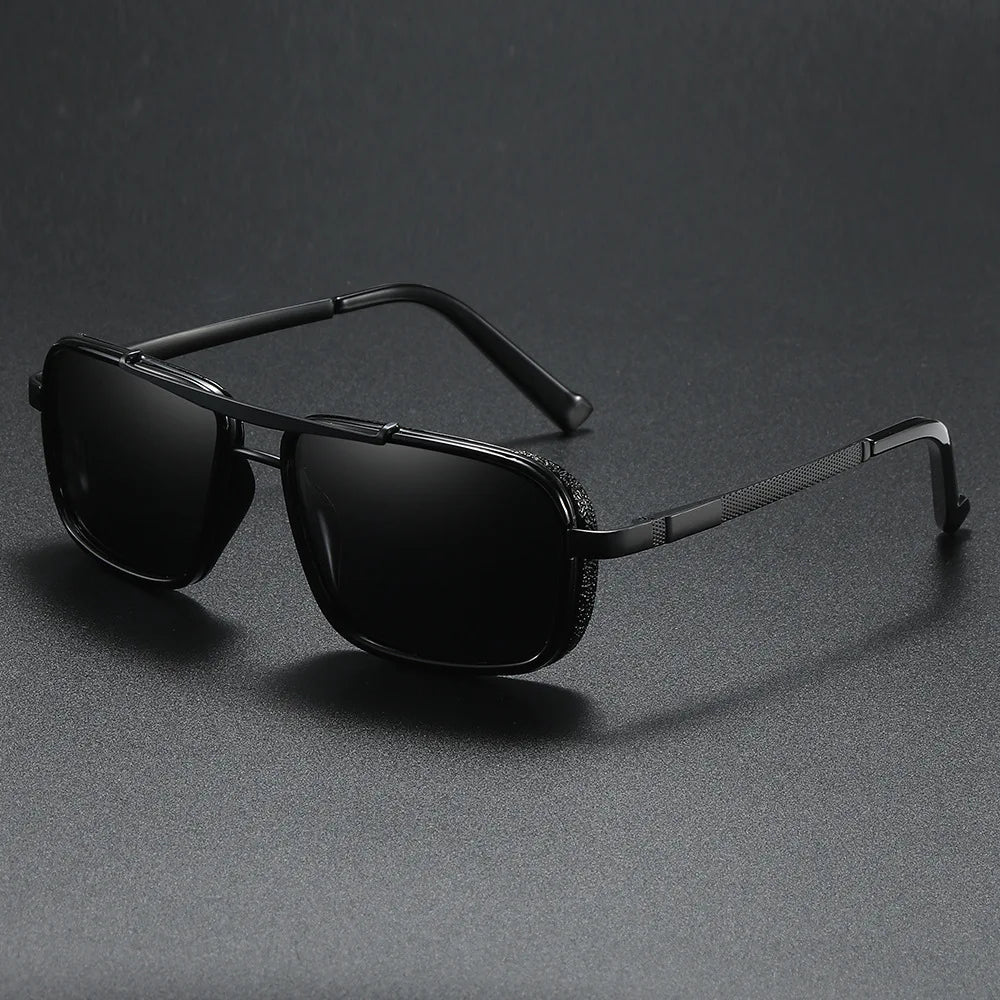 Lunettes De Soleil Obsidian Horizon Aviateur Avec Boucliers Latéraux Texturés Et Temples Métal Poli Protection UV