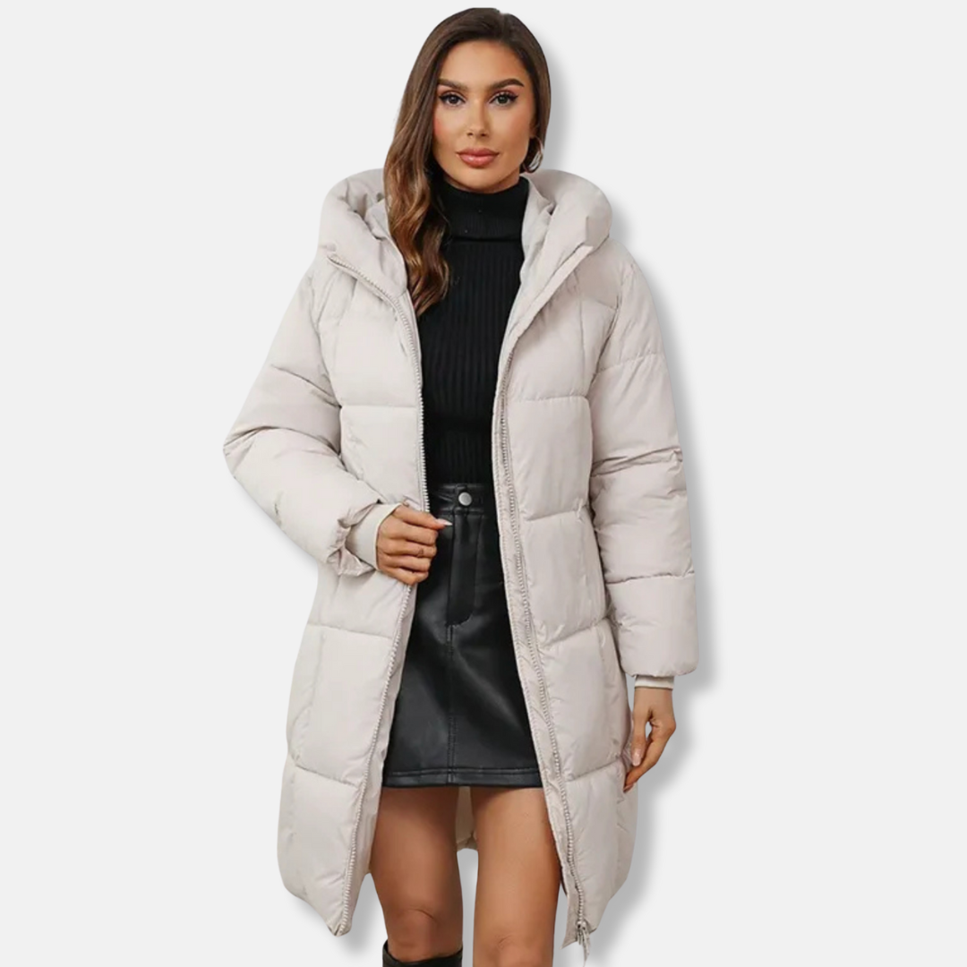 Manteau Matelassé Pour Femme Isolé À Capuche Longueur Au Dessus Du Genou Élégant Et Chaud