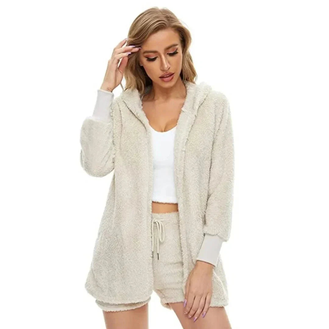 Olga Ensemble Vêtements De Détente 3 Pièces Avec Capuche Ultra Doux Top Court Et Short À Cordon