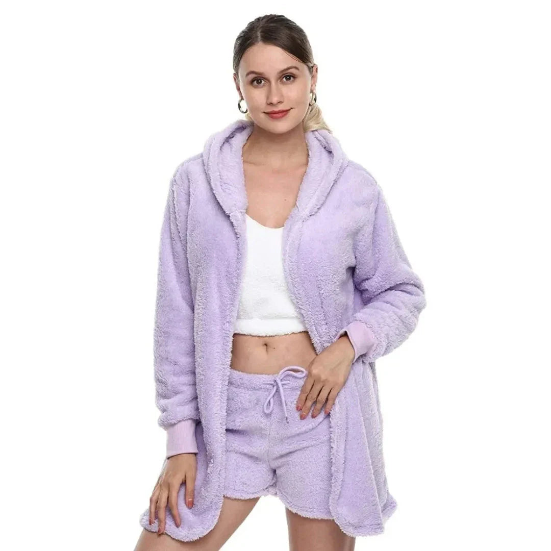 Olga Ensemble Vêtements De Détente 3 Pièces Avec Capuche Ultra Doux Top Court Et Short À Cordon