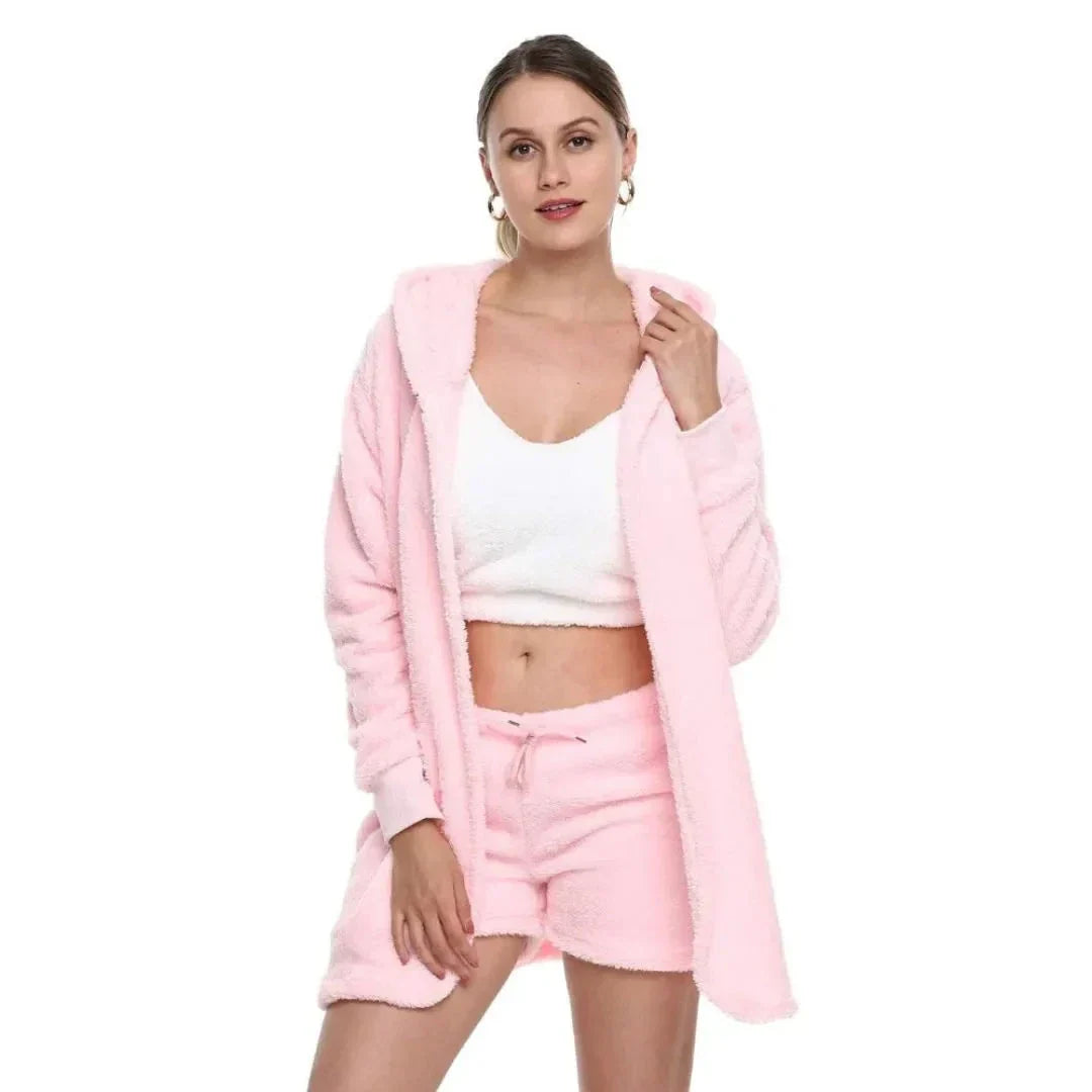 Olga Ensemble Vêtements De Détente 3 Pièces Avec Capuche Ultra Doux Top Court Et Short À Cordon
