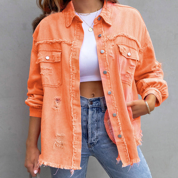 Damen Denimjacke im Lamella-Stil