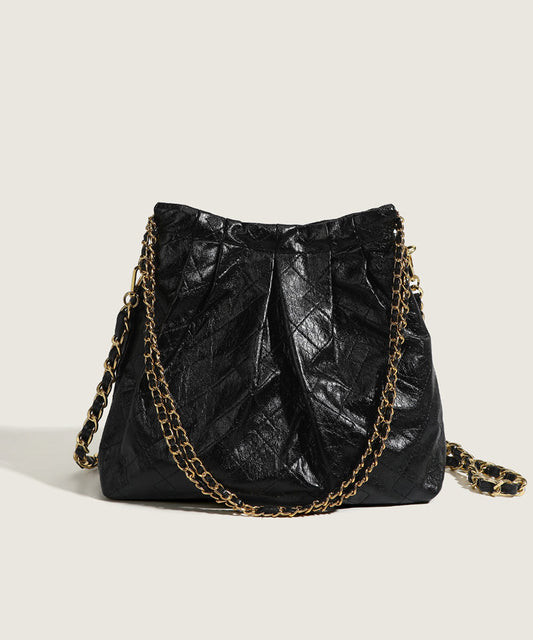 Sac seau en similicuir noir biologique avec chaîne - Amawinc