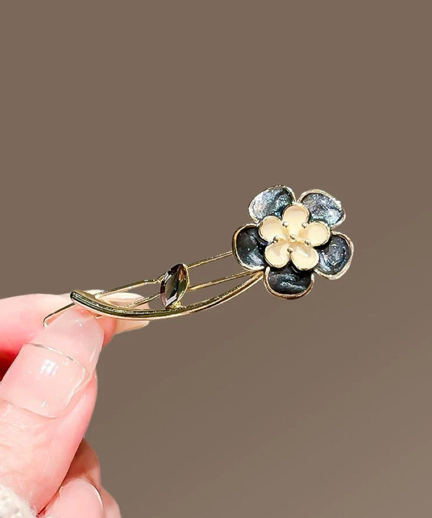 Épingle à cheveux florale en alliage noir au design original - Amawinc