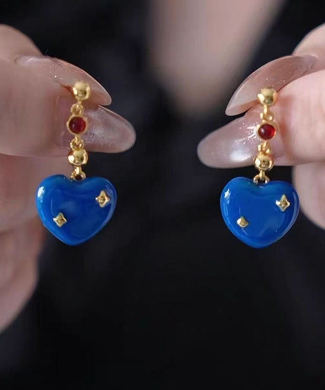Boucles d'oreilles pendantes en alliage de cuivre bleu émaillé effet coulant, design original - Amawinc