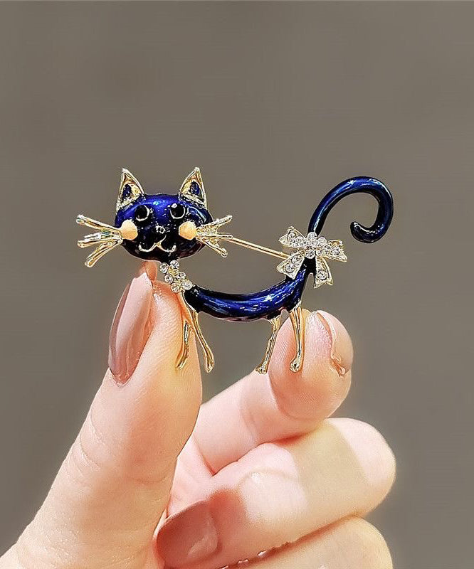 Broches originales en métal bleu avec zircone et glaçage goutte à goutte en forme de petits chats - Amawinc